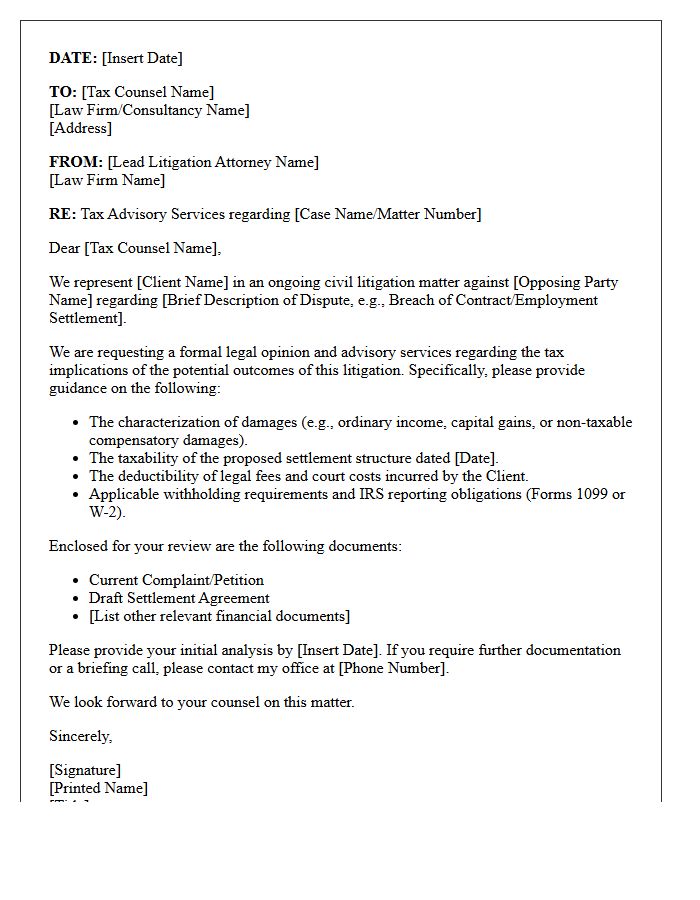Civil Litigation to Tax Counsel Advisory Letter