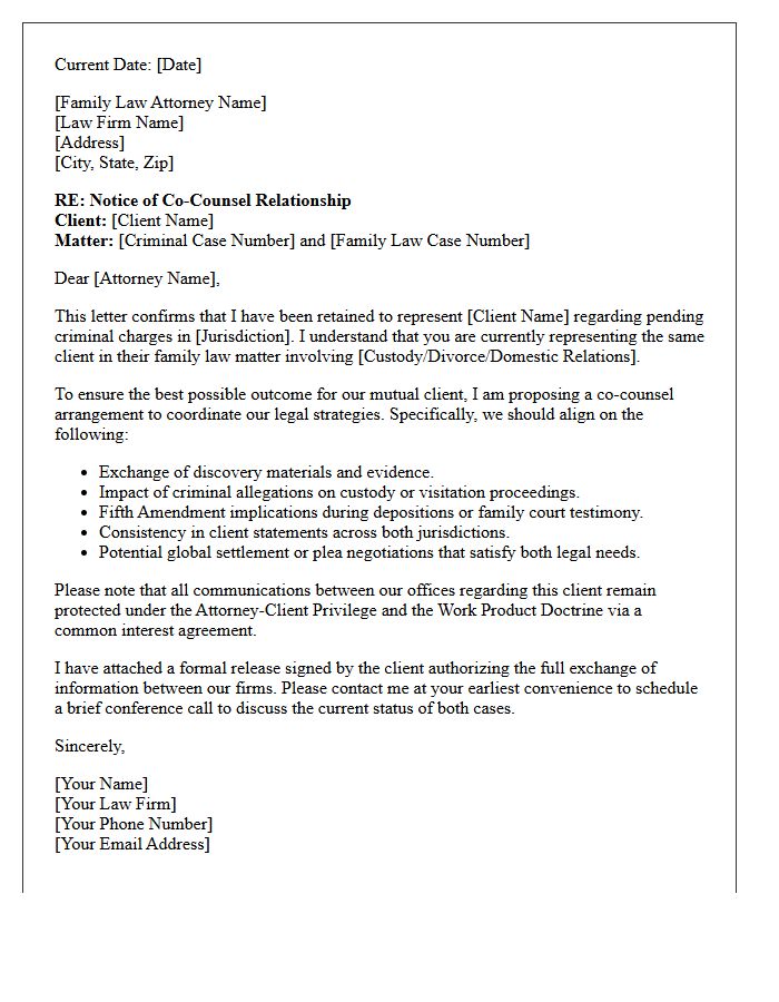Criminal Defense to Family Law Co-Counsel Letter