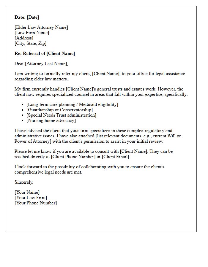 Trusts and Estates to Elder Law Counsel Referral Letter