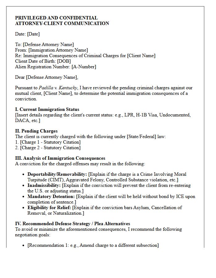 Immigration Counsel to Criminal Defense Advisory Letter