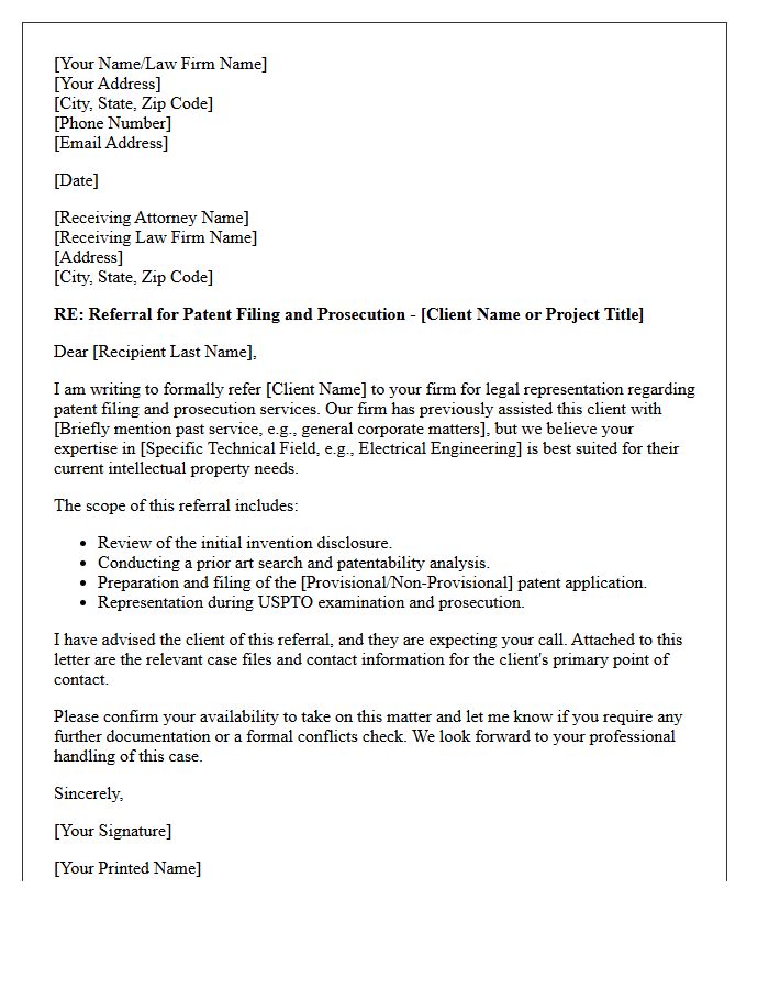 Patent Prosecution And Filing Referral Letter