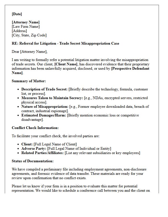 Trade Secret Misappropriation Litigation Referral Letter