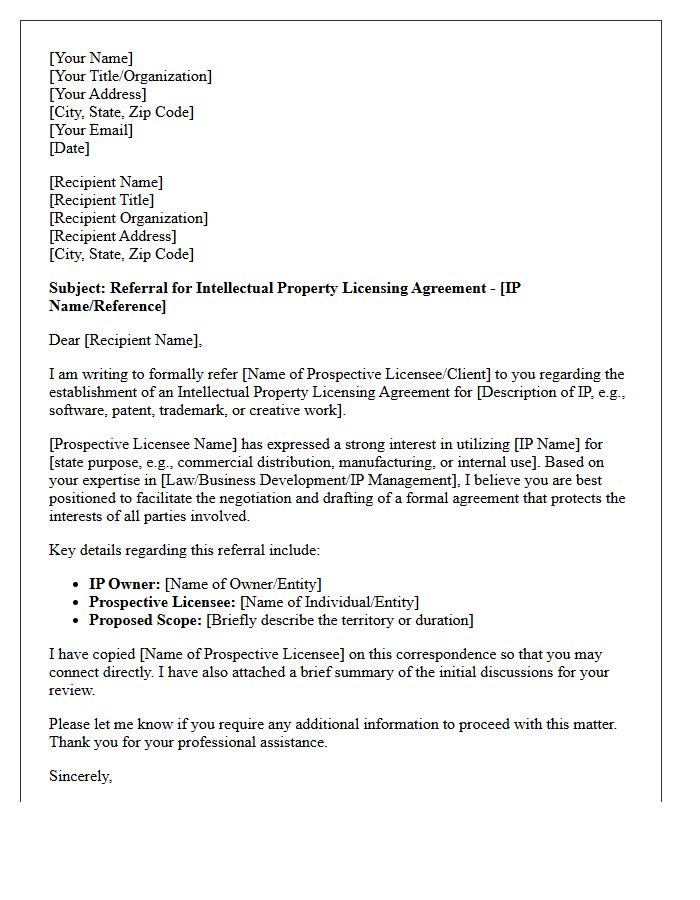 Intellectual Property Licensing Agreement Referral Letter