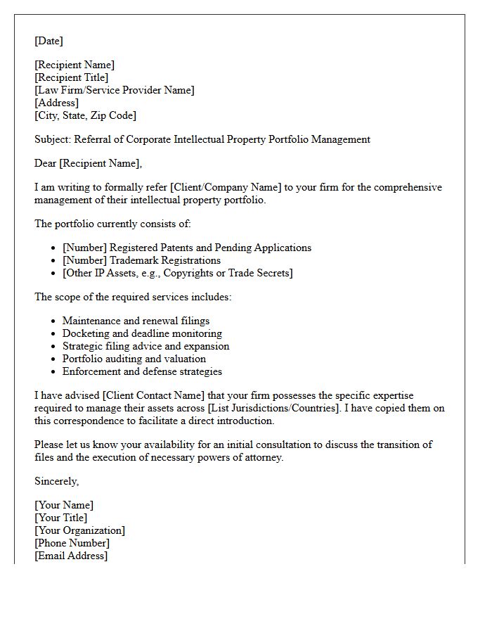Corporate Intellectual Property Portfolio Management Referral Letter