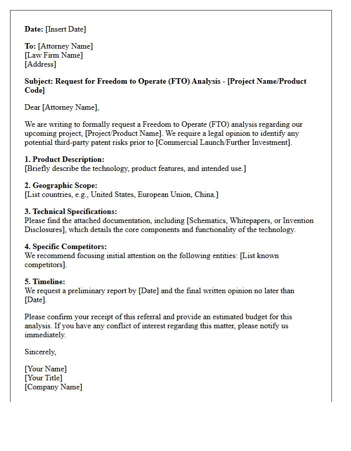 Freedom To Operate Analysis Referral Letter
