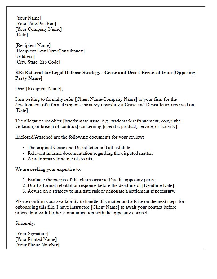 Cease And Desist Response Strategy Referral Letter