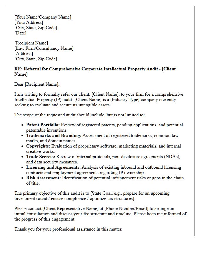 Comprehensive Corporate Intellectual Property Audit Referral Letter