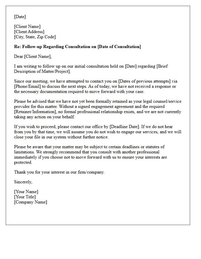 Post-Consultation Unresponsiveness and Non-Engagement Letter