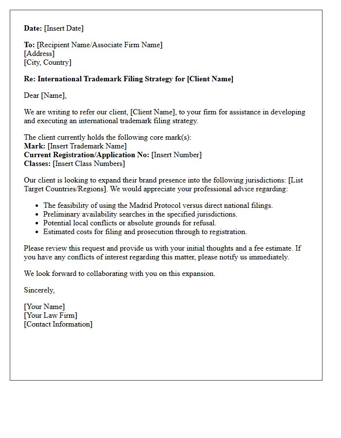International Trademark Filing Strategy Referral Letter