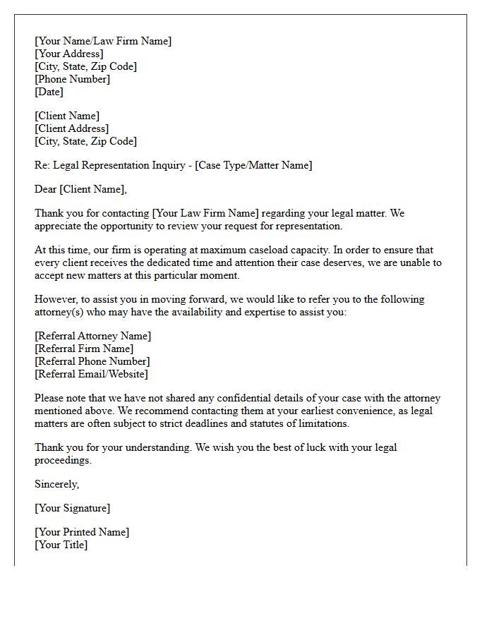 Standard Caseload Capacity Overflow Attorney Referral Letter