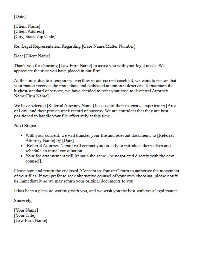 Client Notification of Attorney Referral Due to Caseload Overflow Letter