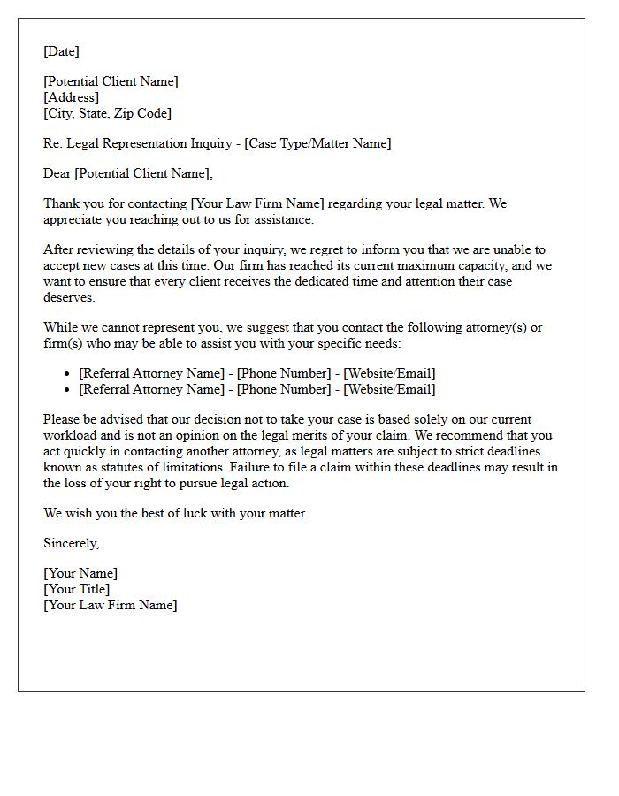 Law Firm Capacity Reached Attorney Referral Letter