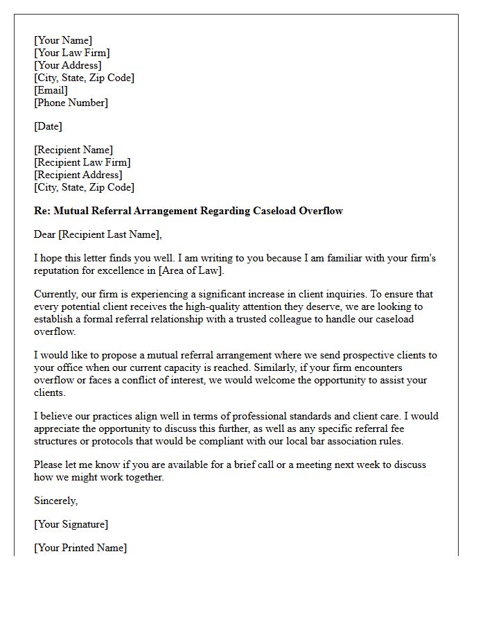 Mutual Attorney Referral Letter Regarding Caseload Overflow