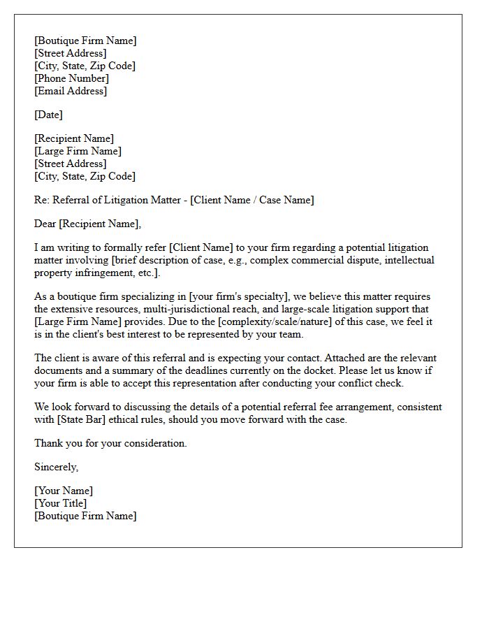 Boutique Firm to Large Firm Litigation Referral Letter