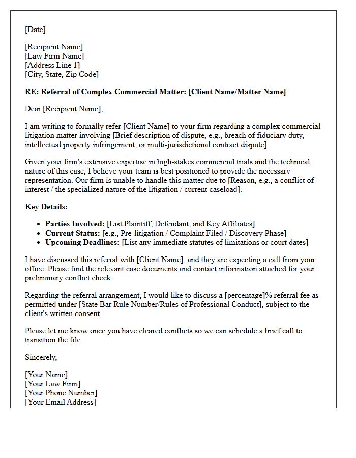Complex Commercial Litigation Referral Letter