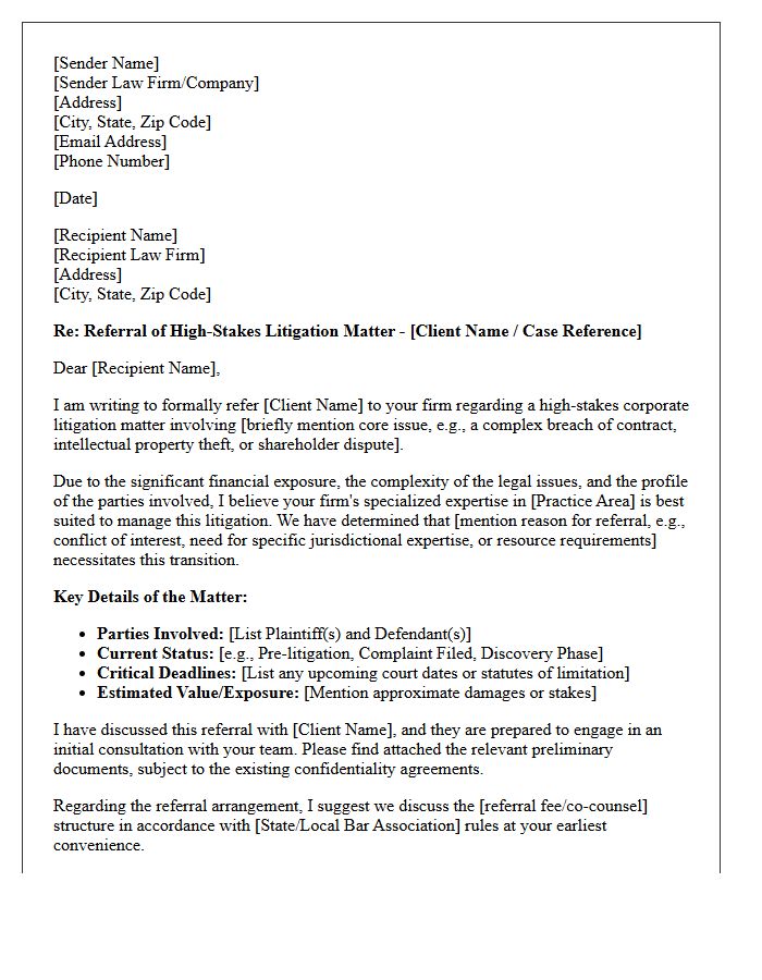 High-Stakes Corporate Litigation Referral Letter