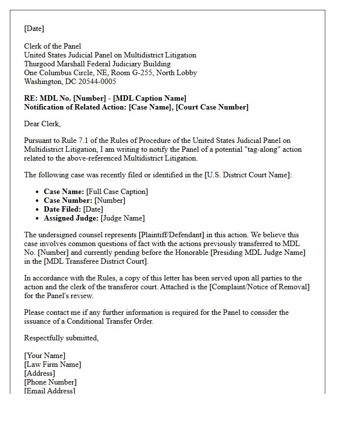 Multidistrict Litigation Transfer Referral Letter