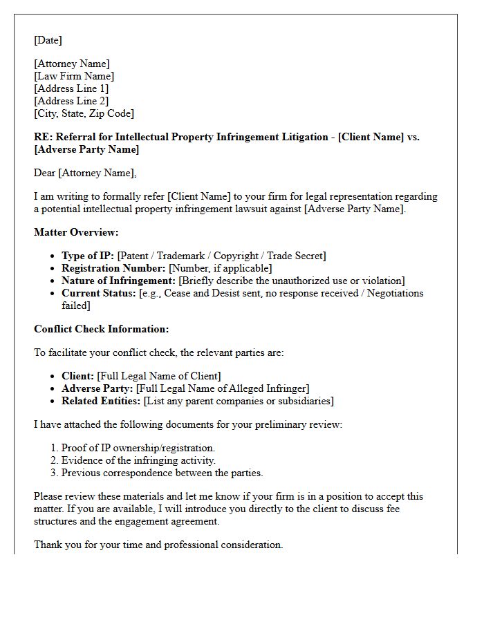 Intellectual Property Infringement Litigation Referral Letter