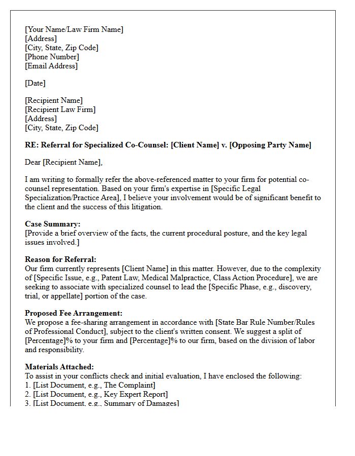 Specialized Co-Counsel Litigation Referral Letter