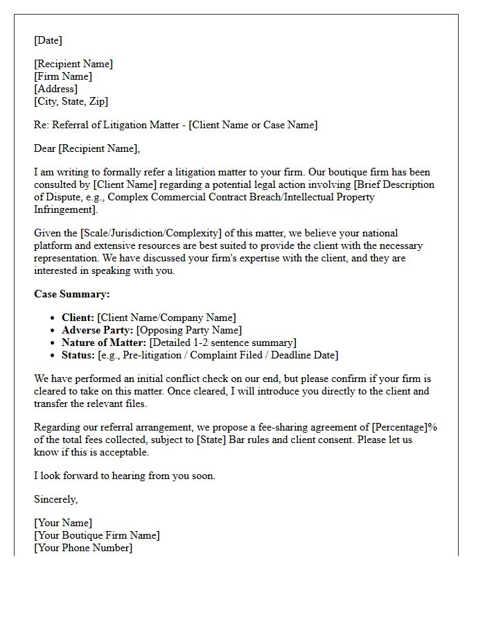 Boutique to National Firm Litigation Referral Letter