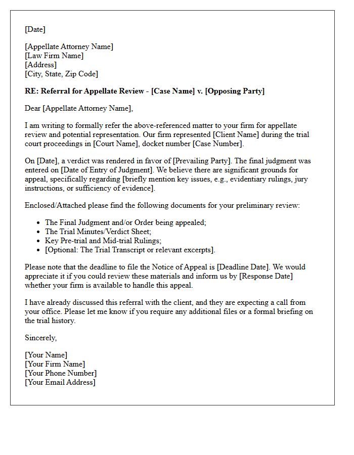 Post-Verdict Appellate Referral Letter