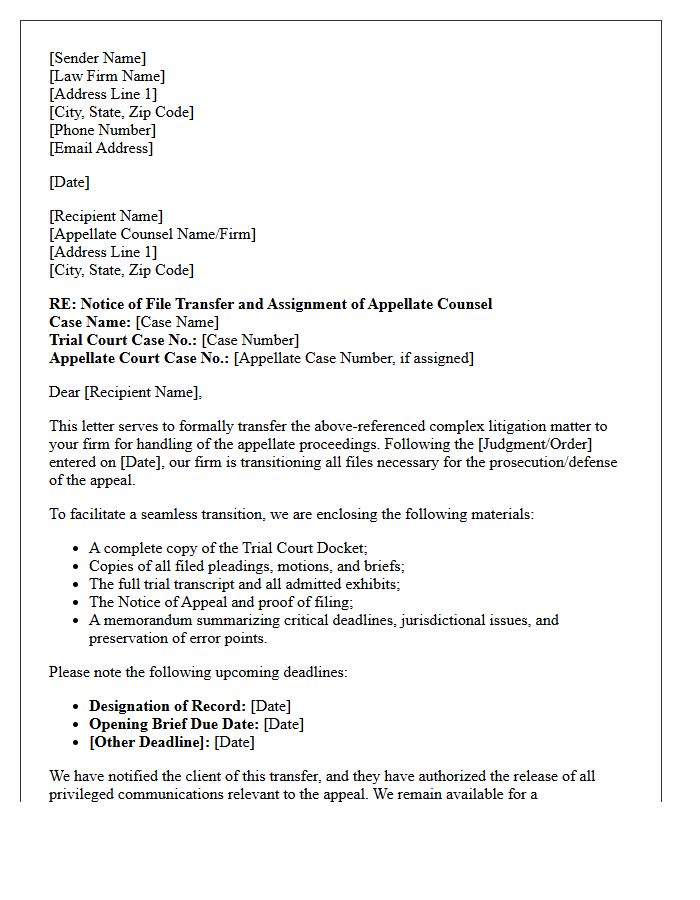 Complex Litigation Appellate Transfer Letter