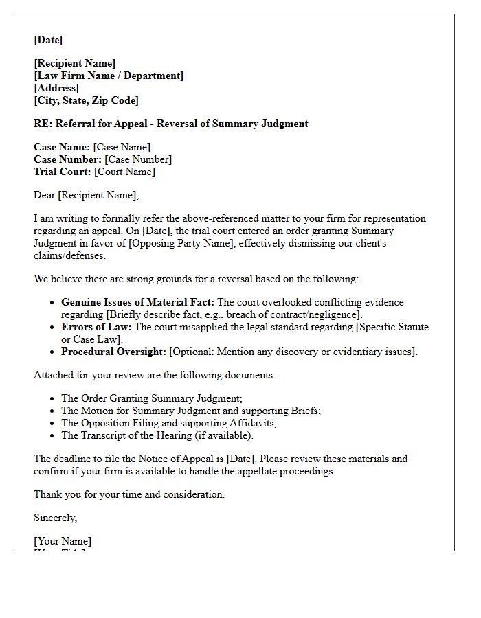 Summary Judgment Reversal Referral Letter