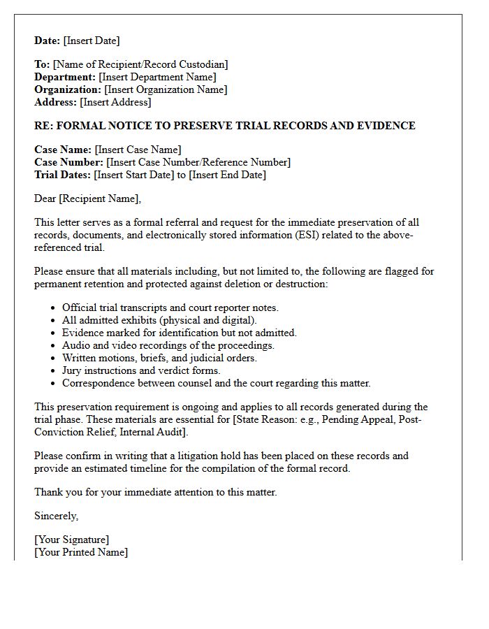 Trial Record Preservation Referral Letter