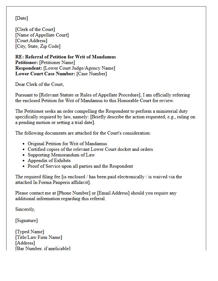 Mandamus Petition Appellate Referral Letter