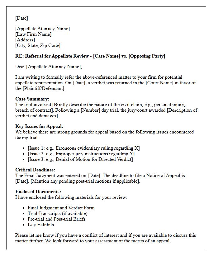 Civil Trial Verdict Appellate Referral Letter
