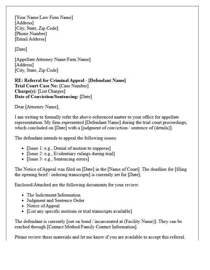 Criminal Conviction Appellate Referral Letter