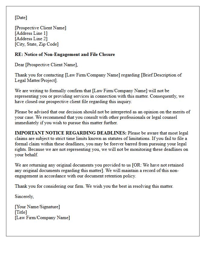 Prospective Client File Closure and Non-Engagement Letter