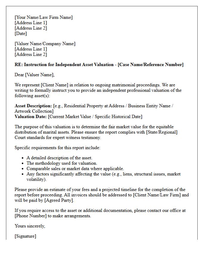 Divorce Proceeding Asset Valuation Referral Letter