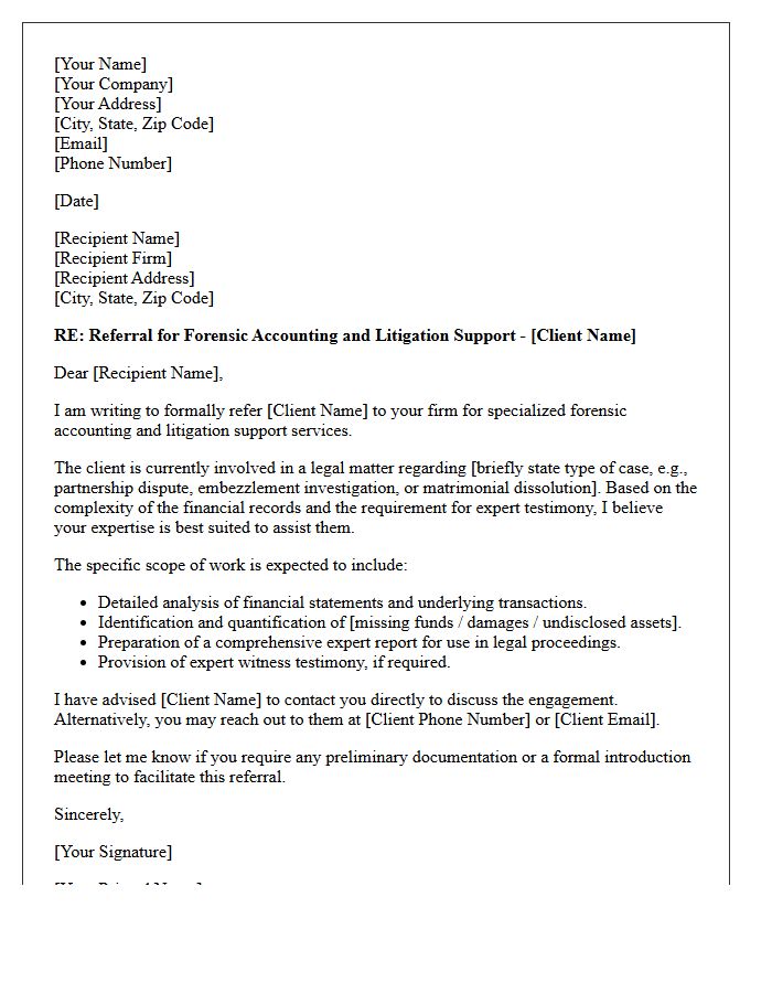 Forensic Accounting And Litigation Support Referral Letter