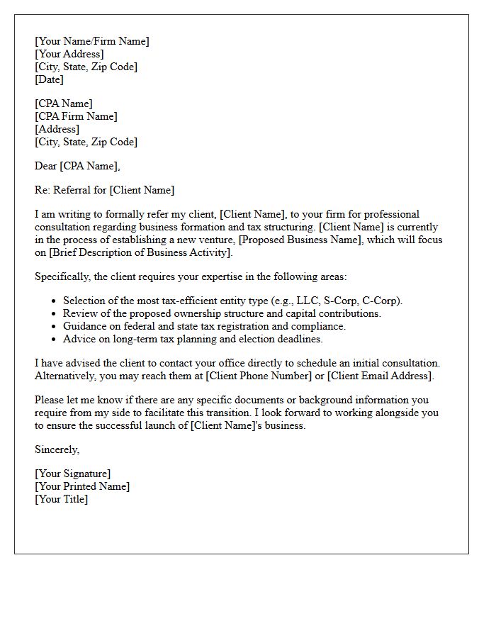 Business Formation And Structuring CPA Referral Letter