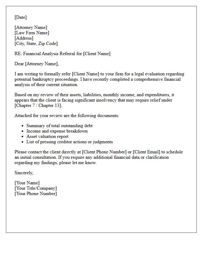 Bankruptcy Financial Analysis Attorney Referral Letter