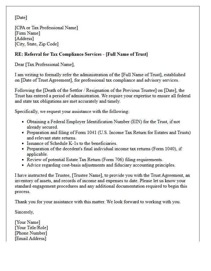 Trust Administration Tax Compliance Referral Letter