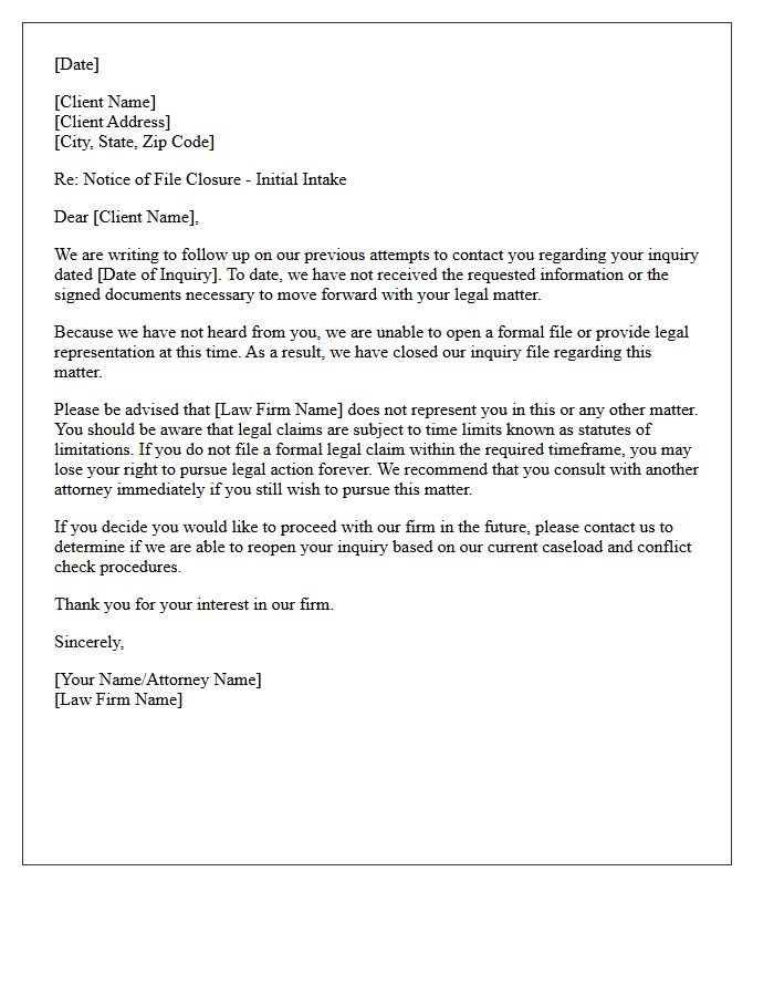 Initial Intake Unresponsiveness Declination Letter