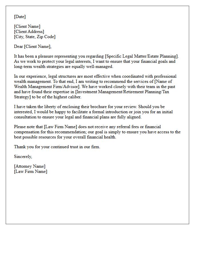 Law Firm Client Referral Letter for Wealth Management Services