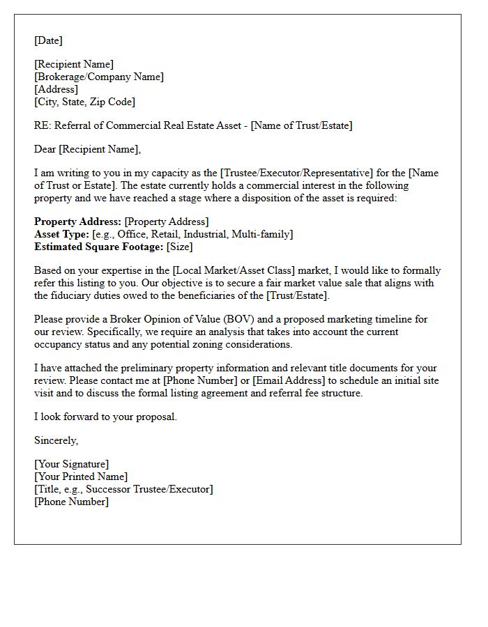 Trust Estate Commercial Property Sale Referral Letter