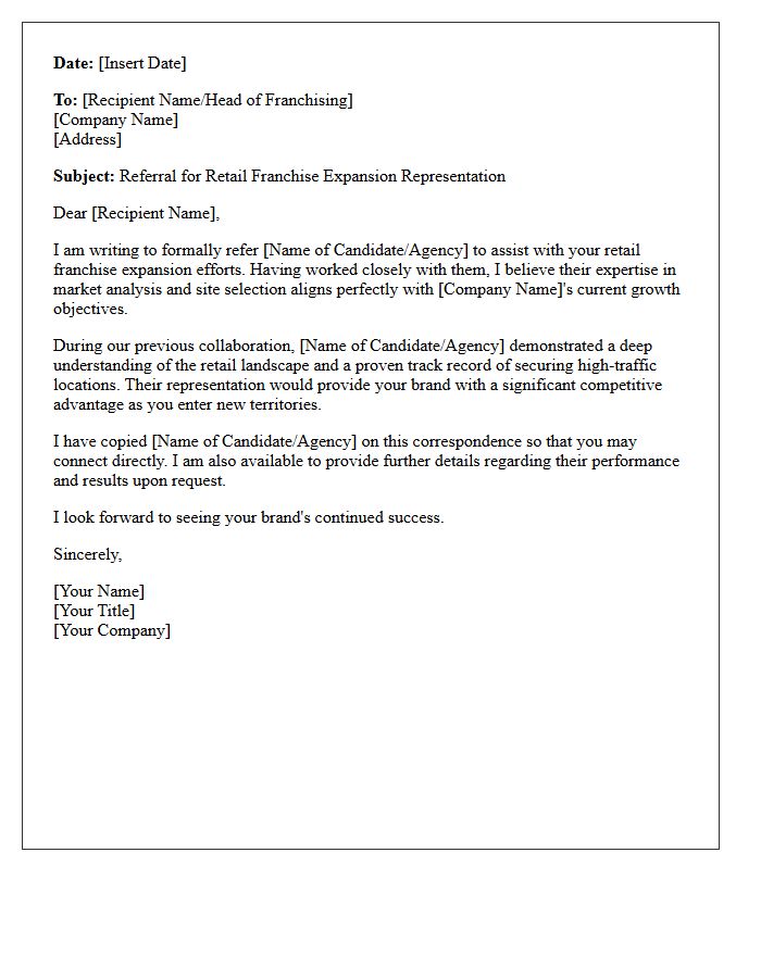 Retail Franchise Expansion Representation Referral Letter