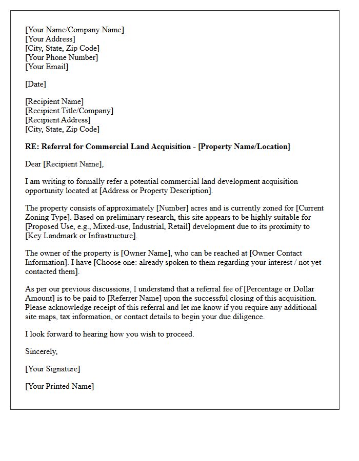 Commercial Land Development Acquisition Referral Letter