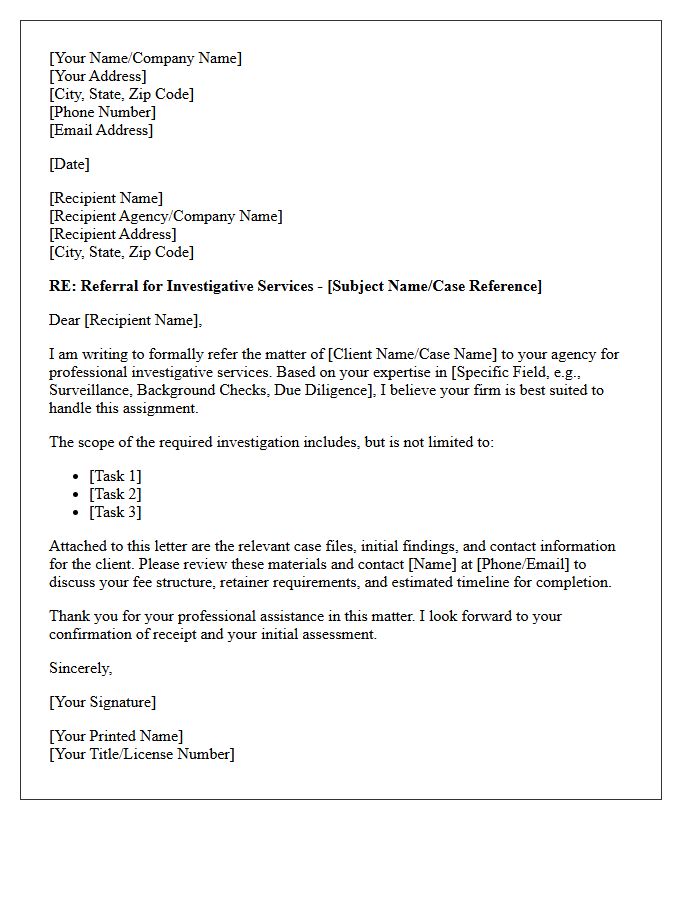 General Private Investigator Referral Letter