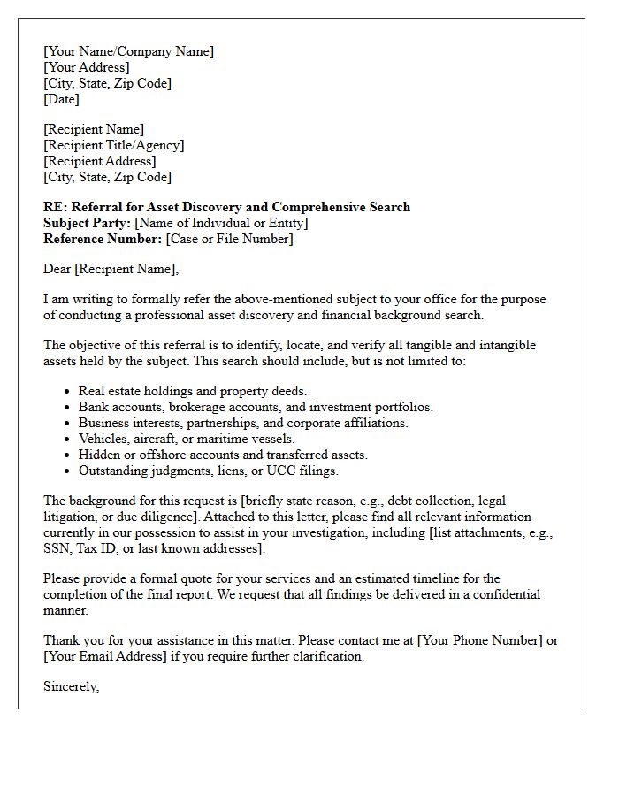 Asset Discovery and Search Referral Letter