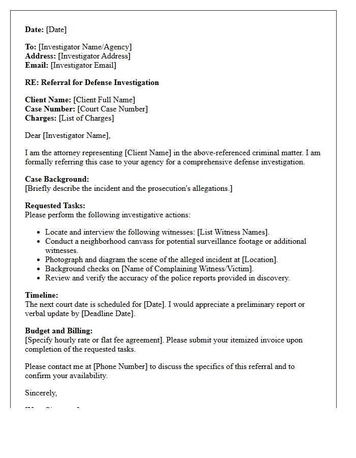 Criminal Defense Investigation Referral Letter