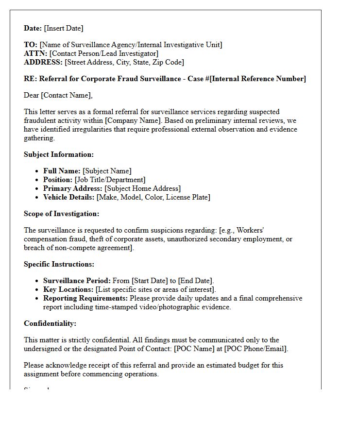 Corporate Fraud Surveillance Referral Letter