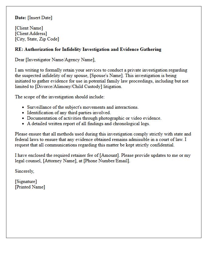 Family Law and Infidelity Investigation Letter