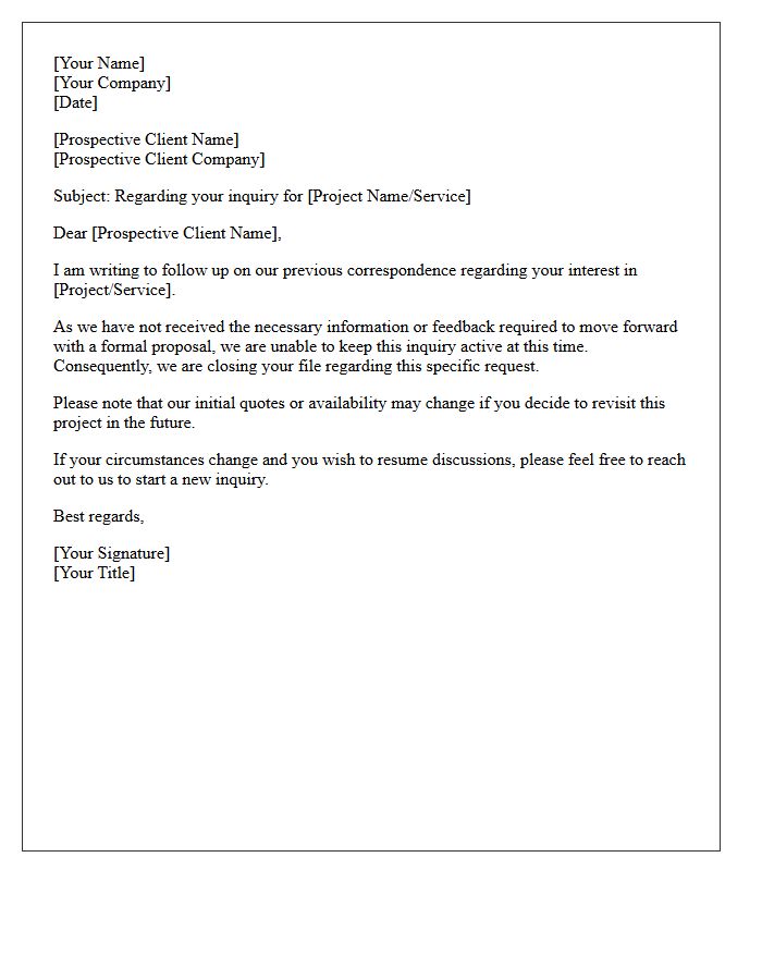 Lack of Communication Prospective Client Declination Letter