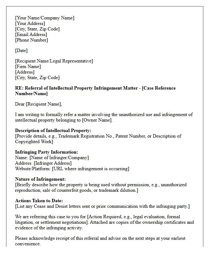 Intellectual Property Infringement Referral Letter