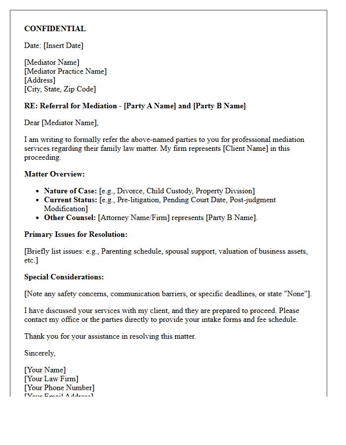 Confidential Family Law Referral Letter to Professional Mediator